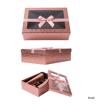 Gift Box With A Transparent Window - Small - 24X6X17Cm - Metallic Pink Colour