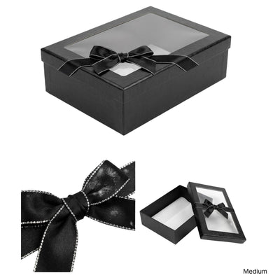 Gift Box With A Transparent Window - Medium - 28X9X20Cm - Black Colour