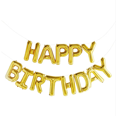 Happy Birthday Party Decoration Banner Balloon - Gold ( Uninflated )