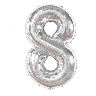 Happy Birthday Party Decoration Foil Balloon Number 8 - Silver - 40 Inch