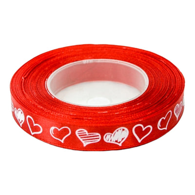 Heart Print Decorative Satin Ribbon - Red - 2.5 Cm X 18.3 M