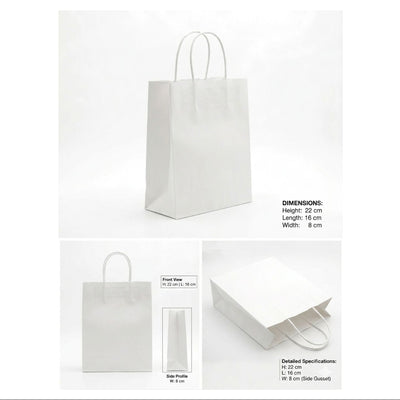 Craft Paper Bag - White Colour - 22X16X8Cm