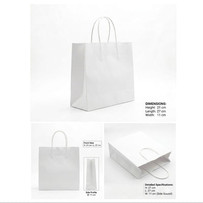 Craft Paper Bag - White Colour - 21X27X11Cm