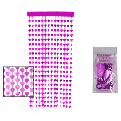 Heart Shape Foil Fringe Curtain For Party Decoration - Hot Magenta