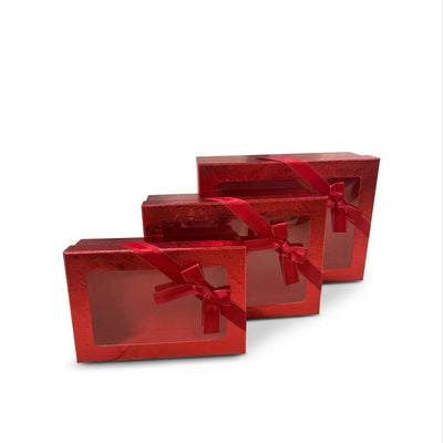 Gift Box With A Transparent Window 3Pcs Set - Red Colour