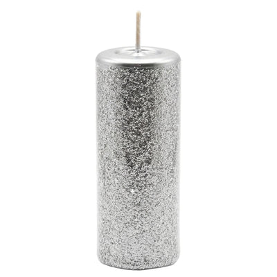 Decorative Glitter Pillar Candle - Silver