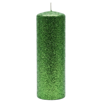 Decorative Glitter Pillar Candle - Green