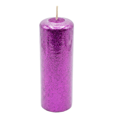 Decorative Glitter Pillar Candle - Hot Magenta