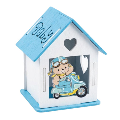 Small House Design Baby Shower Favor Wooden Box - Blue