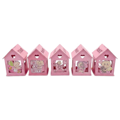 Small House Design Baby Shower Favor Wooden Box - Pink - Assorted ( 1 Pc Only )