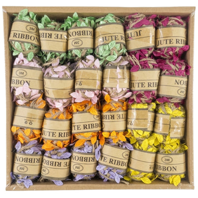Gift Decoration Leaf String Wrapping Jute Ribbon - Assorted Colours - 24 Pcs