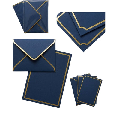Gold Foil Lining Envelope And Card - Blue - 11X16 Cm ( Pack Of 5 Pcs )