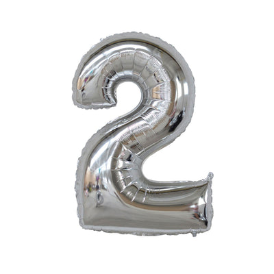 Happy Birthday Party Decoration Foil Balloon Number 2 - Silver - 32 Inch