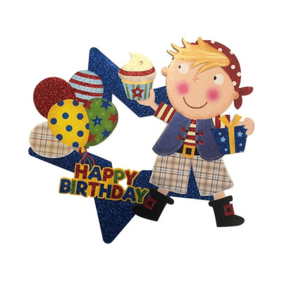 Happy Birthday Wall Hanging Decor - Banner - Cartoon Boy Theme - Glitter