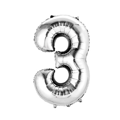 Happy Birthday Party Decoration Foil Balloon Number 3 - Silver - 32 Inch