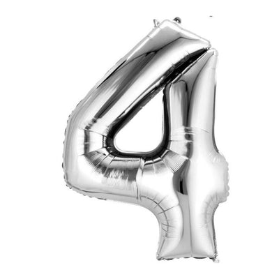 Happy Birthday Party Decoration Foil Balloon Number 4 - Silver - 32 Inch