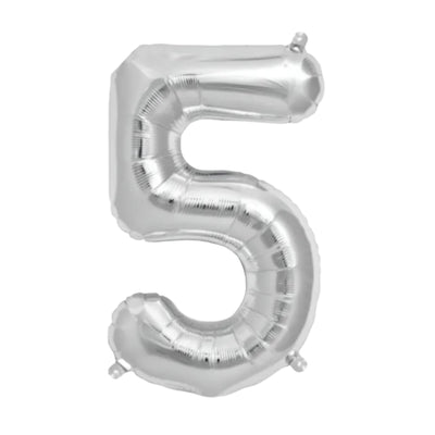 Happy Birthday Party Decoration Foil Balloon Number 5 - Silver - 32 Inch