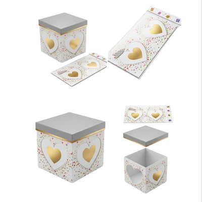 Folding Gift Box - Collapsible Heart Theme -White Colour - 15X15X15Cm