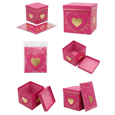 Folding Gift Box - Collapsible Heart Theme -Pink - 15X15X15Cm