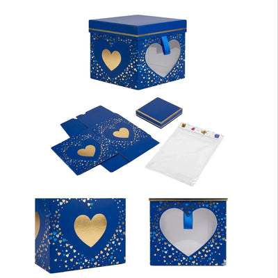 Folding Gift Box - Collapsible Heart Theme -Blue - 15X15X15Cm