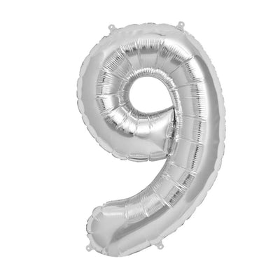 Happy Birthday Party Decoration Foil Balloon Number 9 - Silver - 32 Inch