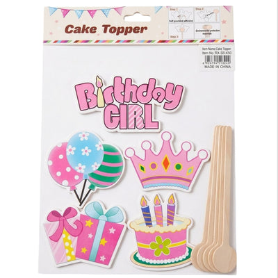 Happy Birthday Cake Topper Set - 5Pcs (For Girls)