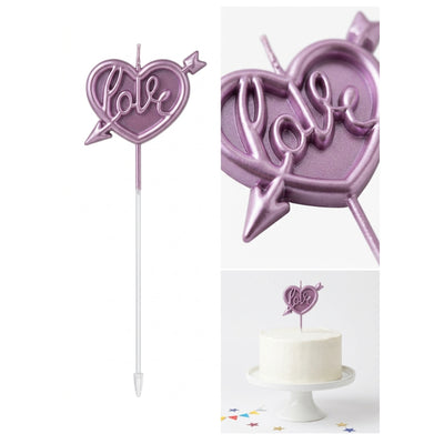 Cake Decoration Love Candle - Heart With Arrow Design - Metallic Purple Colour
