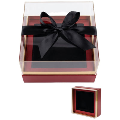 Premium Multi Layered Gift Box With Acrylic Cover - Red Colour - 24X24X15Cm