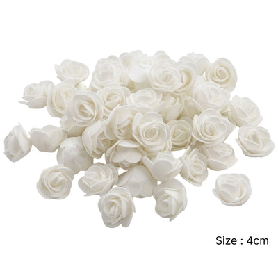 Party Decoration Artificial Foam Rose Heads - White - 4 Cm - Pack Of 12 Pcs