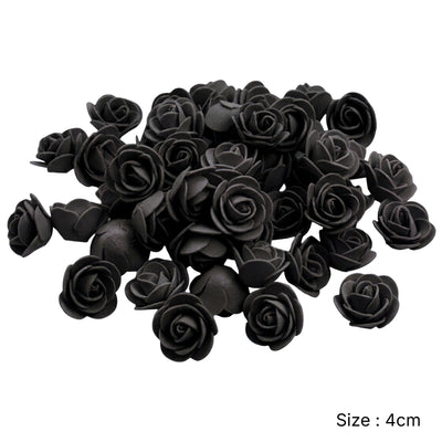 Party Decoration Artificial Foam Rose Heads - Black - 4 Cm - Pack Of 12 Pcs