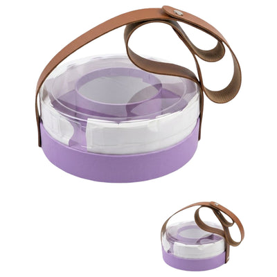 Premium Multi Layered Round Gift Box With Leather Handle - Lavender Colour - 15X6Cm