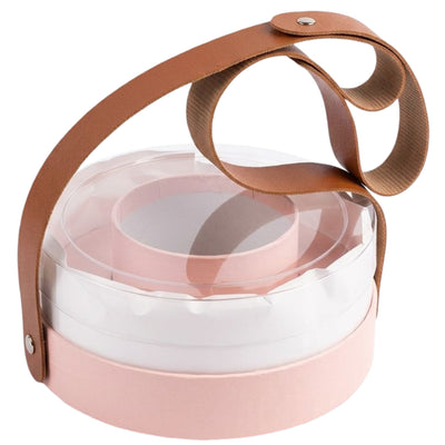 Premium Multi Layered Round Gift Box With Leather Handle - Pink Colour - 15X6Cm