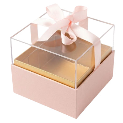 Premium Multi Layered Gift Box With Acrylic Cover - Pink Colour - 13X13X12Cm