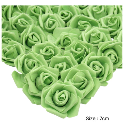 Party Decoration Artificial Foam Rose Heads - Green - 7 Cm - Pack Of 6 Pcs