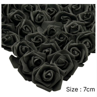 Party Decoration Artificial Foam Rose Heads - Black - 7 Cm - Pack Of 6 Pcs