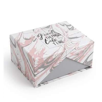 Gift Box Marble Pattern - Double Door - White And Pink - 20X14X9Cm