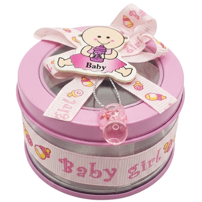 Gift Decoration Baby Girl Keepsake Favour Tin - Pink - 1 Pcs Only