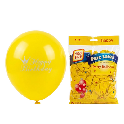 Happy Birthday Printed Balloon - Yellow Colour - (Pack Of 100Pcs)