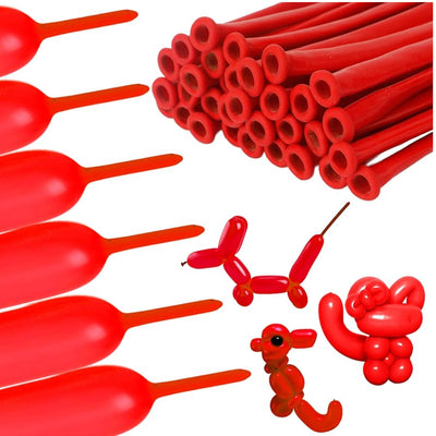 Long And Twisting Balloons For Balloon Animals - Red - Pack Of 100 Pcs