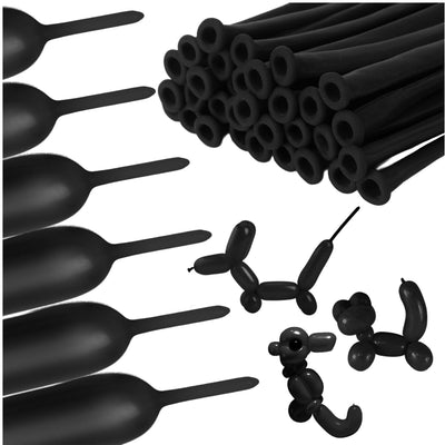 Long And Twisting Balloons For Balloon Animals - Black - Pack Of 100 Pcs