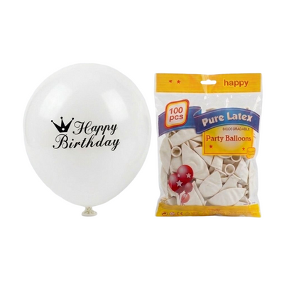 Happy Birthday Printed Balloon - White Colour - (Pack Of 100Pcs)