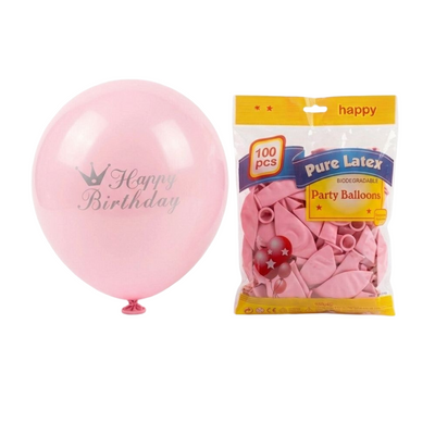 Happy Birthday Printed Balloon - Light Pink Colour - (Pack Of 100Pcs)