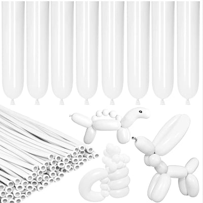 Long And Twisting Balloons For Balloon Animals - White - Pack Of 100 Pcs