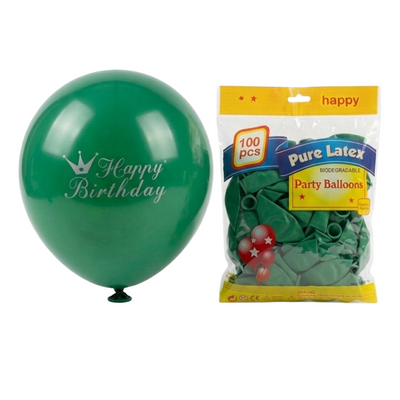 Happy Birthday Printed Balloon - Green Colour - (Pack Of 100Pcs)