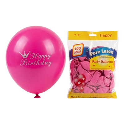 Happy Birthday Printed Balloon - Pink Colour - (Pack Of 100Pcs)