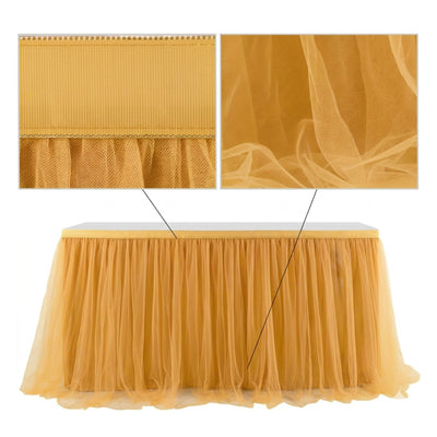 Tulle Fabric Party Decoration Table Skirt - Mustard Yellow - 45.7 M