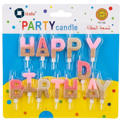 Happy Birthday Letter Candle - Pink And Gold - Glitter