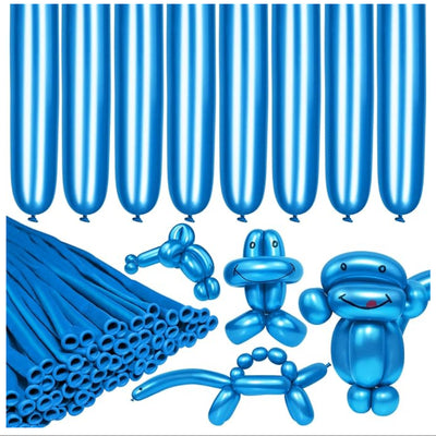 Long And Twisting Balloons For Balloon Animals - Metallic Blue - Pack Of 100 Pcs