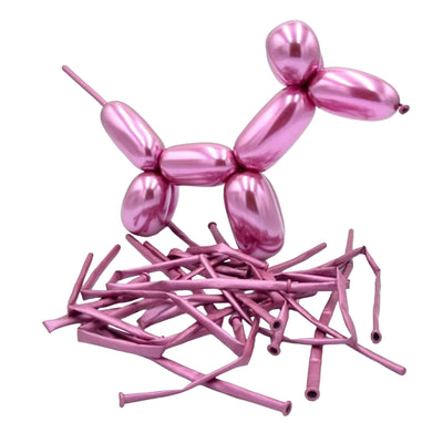Long And Twisting Balloons For Balloon Animals - Metallic Pink - Pack Of 100 Pcs