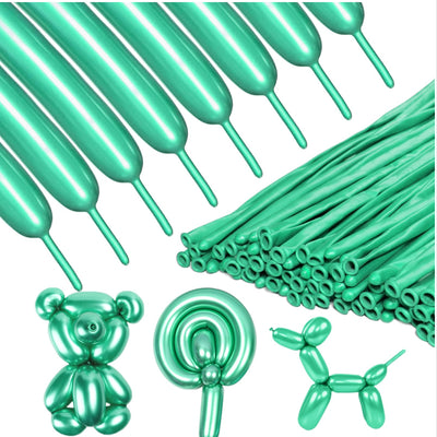Long And Twisting Balloons For Balloon Animals - Metallic Green - Pack Of 100 Pcs